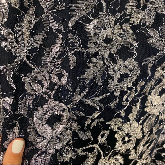 Pamela Dennis NYC | Vintage Lace Silk Dress Silver And Black Size 8 - Picture 6 of 11